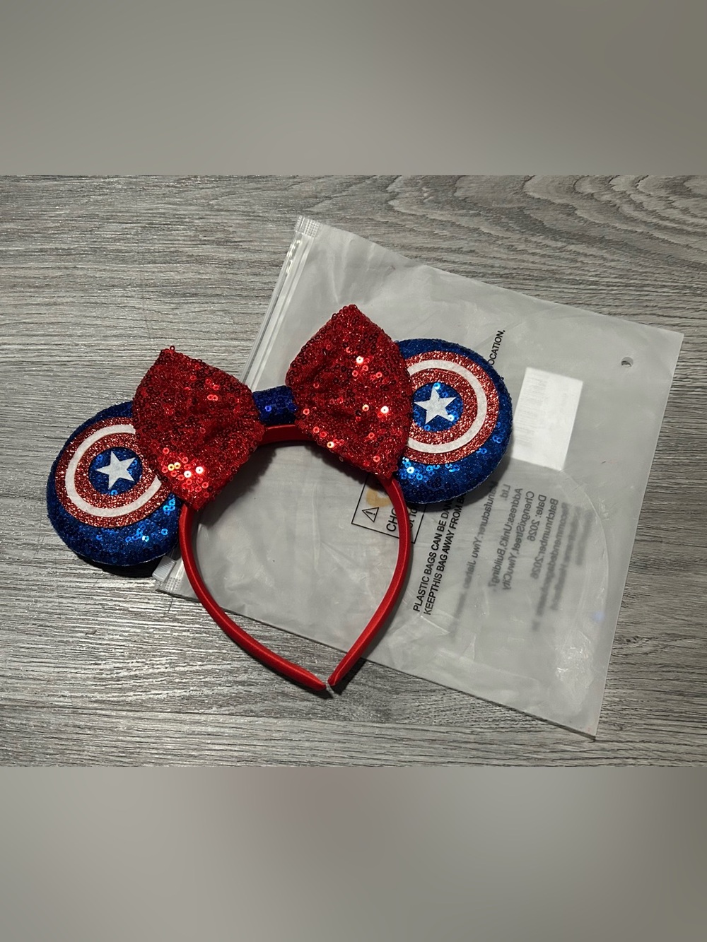 Captain America Red Sequin Bow & Patriotic Ear Kids Headband